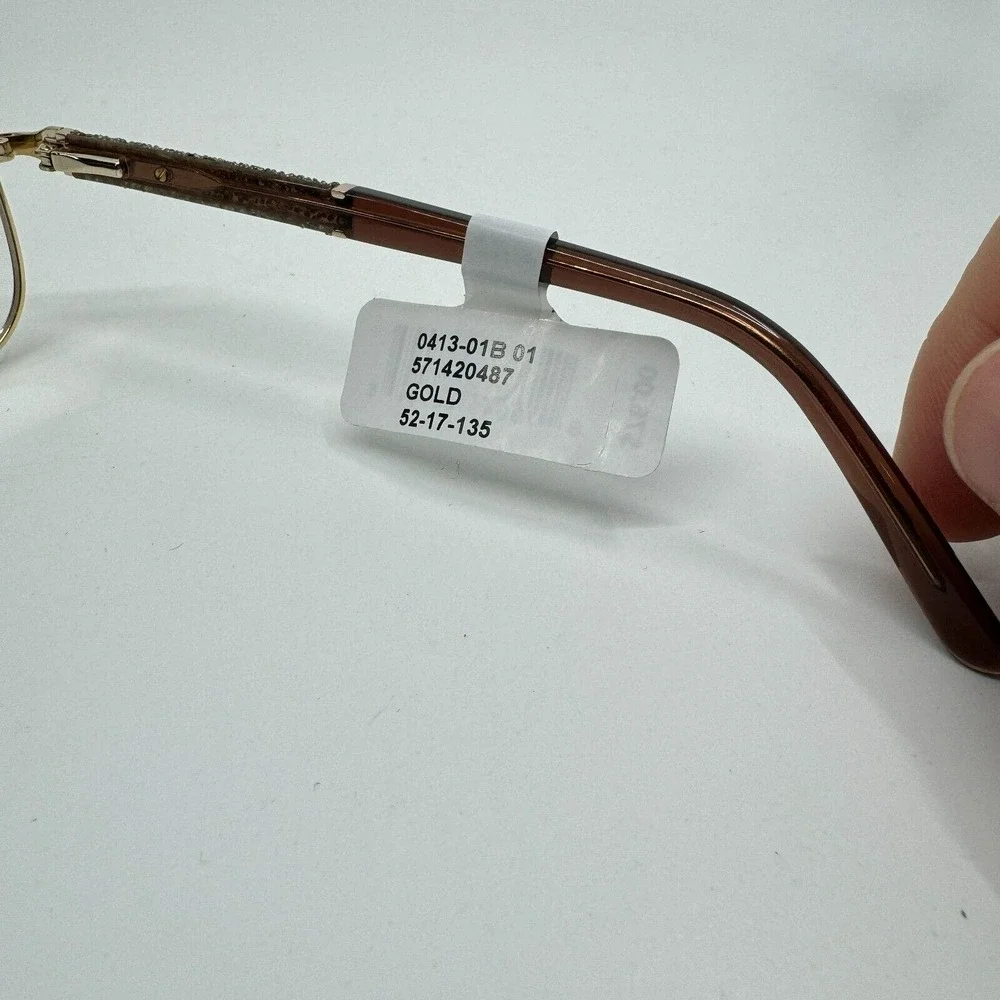 0413-01B 01 Gold Womens Rectangular Full Rim Eyeglasses Frames 52-17-135‎ H10518